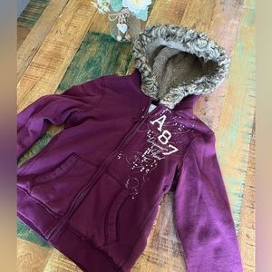 Aéropostale zip hoodie with sparkles and furry hood